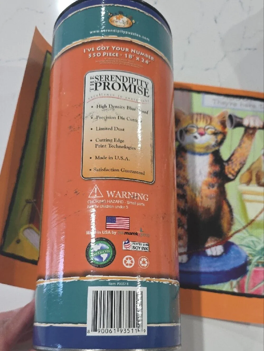 Serendipity 550 Piece Jigsaw Puzzle NEW in Coin Bank Canister Cat On The Phone